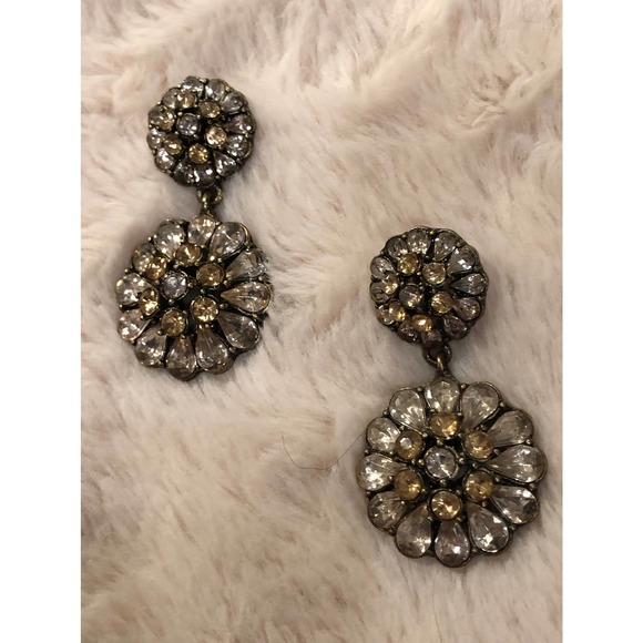 Gold Tone Rhinestone Drop Post Earrings - Picture 2 of 4